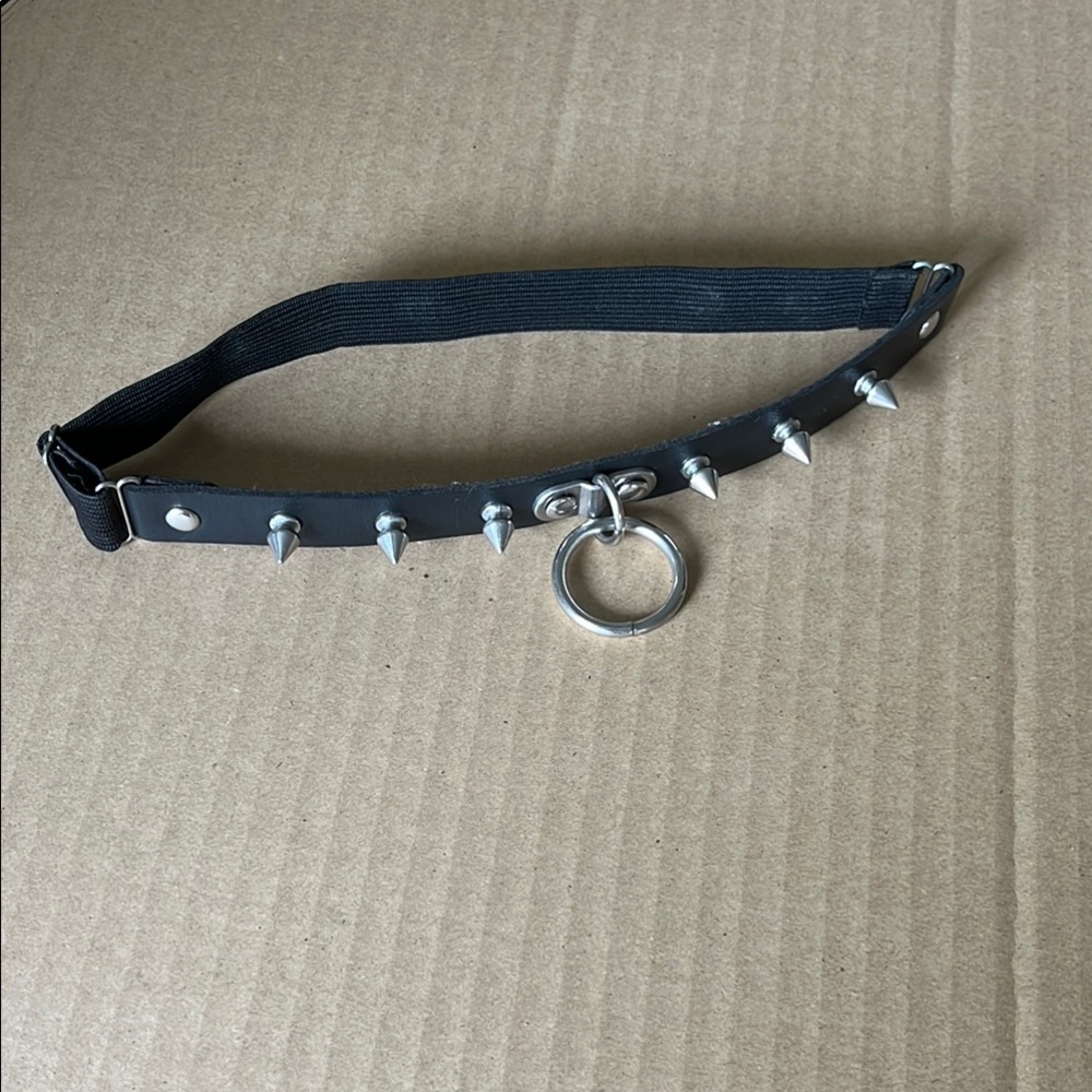Black Spiked Choker with Silver Ring